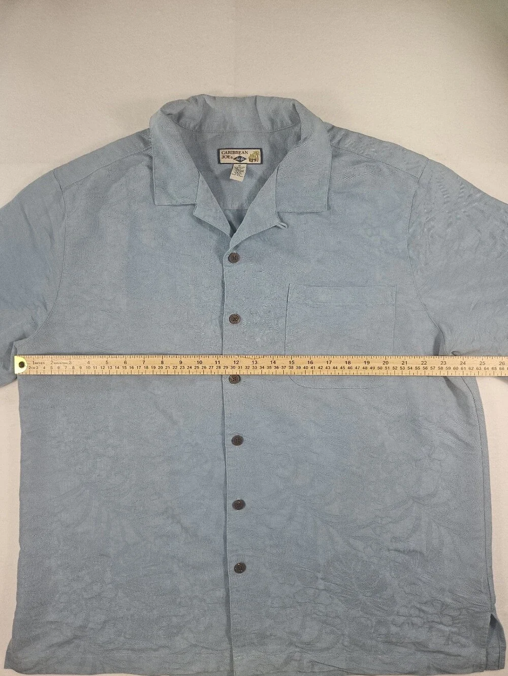 Caribbean Joe Hawaiian Camp Shirt Men's XL Light Blue Tropical Leaf Button-Up